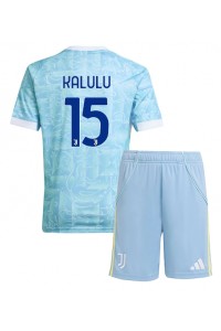 Juventus Pierre Kalulu #15 Jalkapallovaatteet Lasten Vieraspeliasu 2025-26 Lyhythihainen (+ Lyhyet housut)